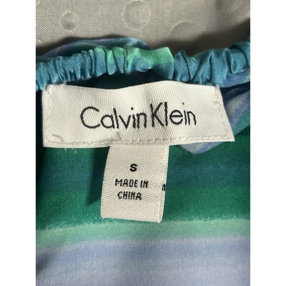 Calvin Klein Watercolor Stripe Balloon Sleeve  Smoked Waist Size Small Fairy - Picture 6 of 8